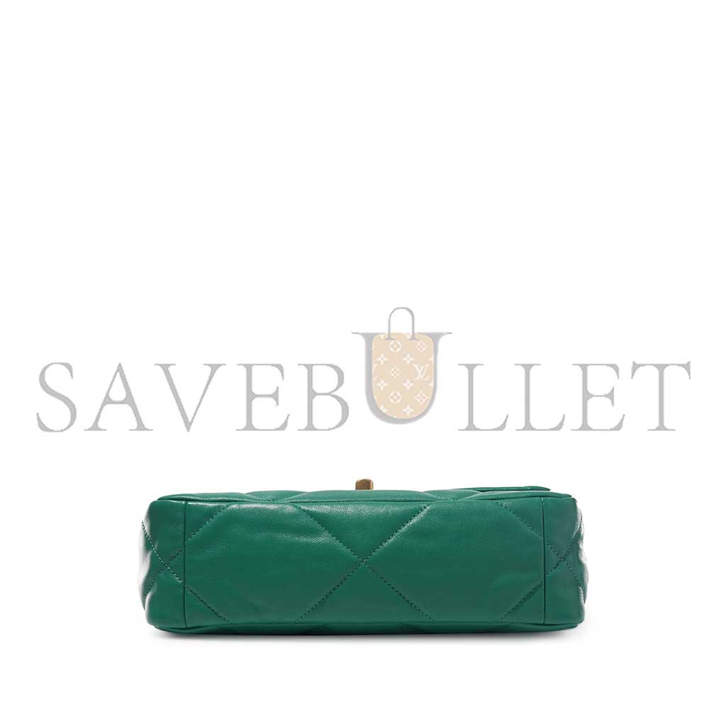 CHANEL GREEN QUILTED LAMBSKIN CHANEL 19 FLAP GOLD AND RUTHENIUM HARDWARE AS1160 (26*16*9cm)